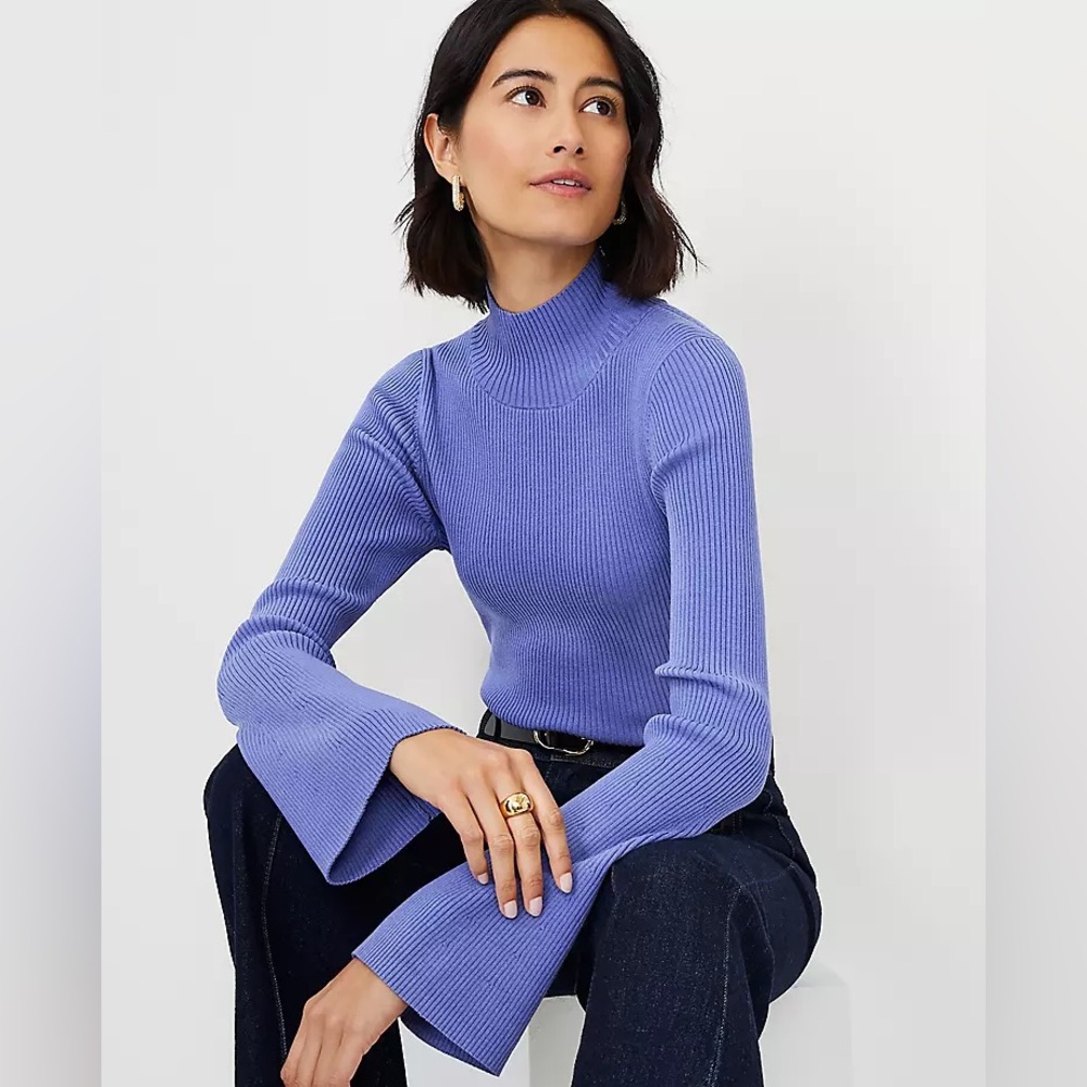 Ann Taylor Flare sleeve mock neck sweater in brilliant peri size XS